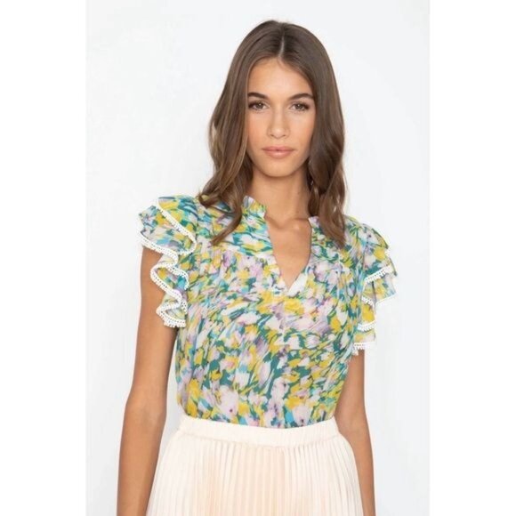 Caballero Mea Top Feather Stroker v neck ruffle sleeves blouse Small - Picture 1 of 11